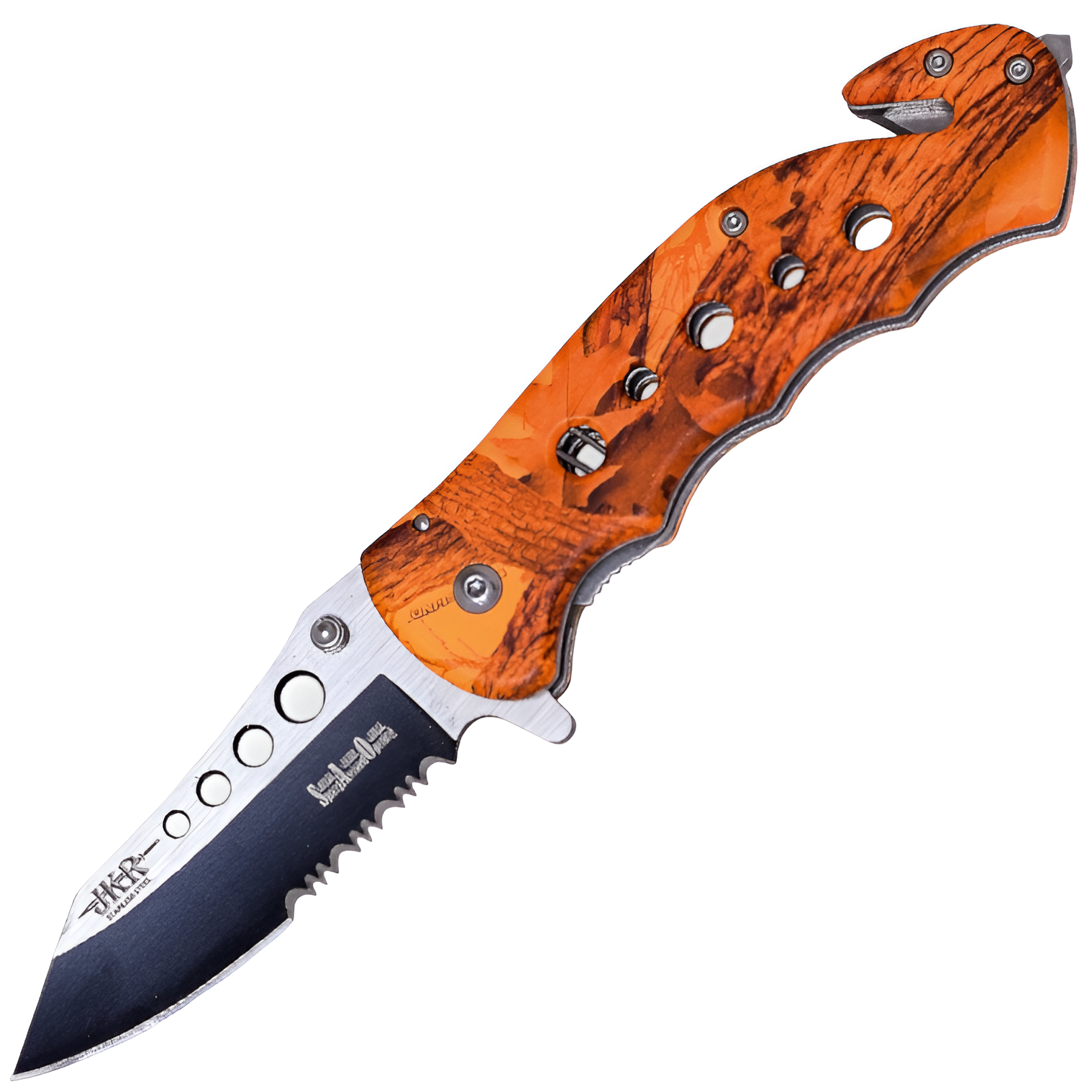 JKR Zavírací nůž s čepelí 8 cm a hliníkovými střenkami s oranžovou kamufláží