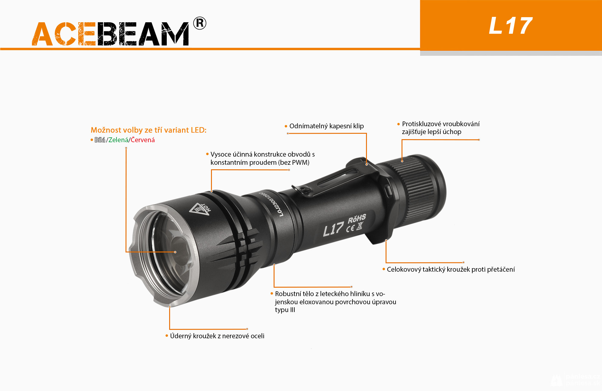 AceBeam L17, 1400 lm - Lovecká LED svítilna, černá
