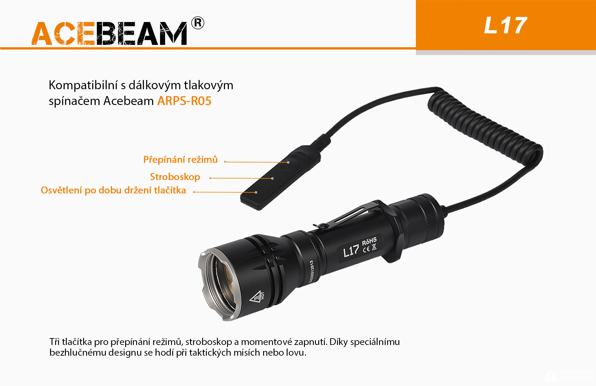 AceBeam L17, 1400 lm - Lovecká LED svítilna, černá
