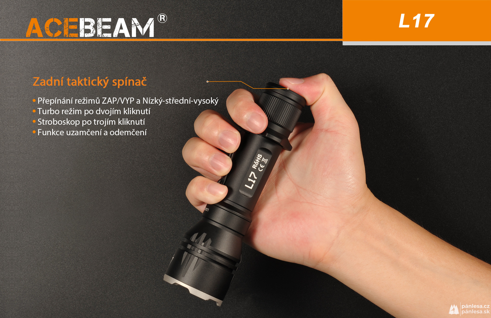 AceBeam L17, 2000 lm - Lovecká LED svítilna, černá