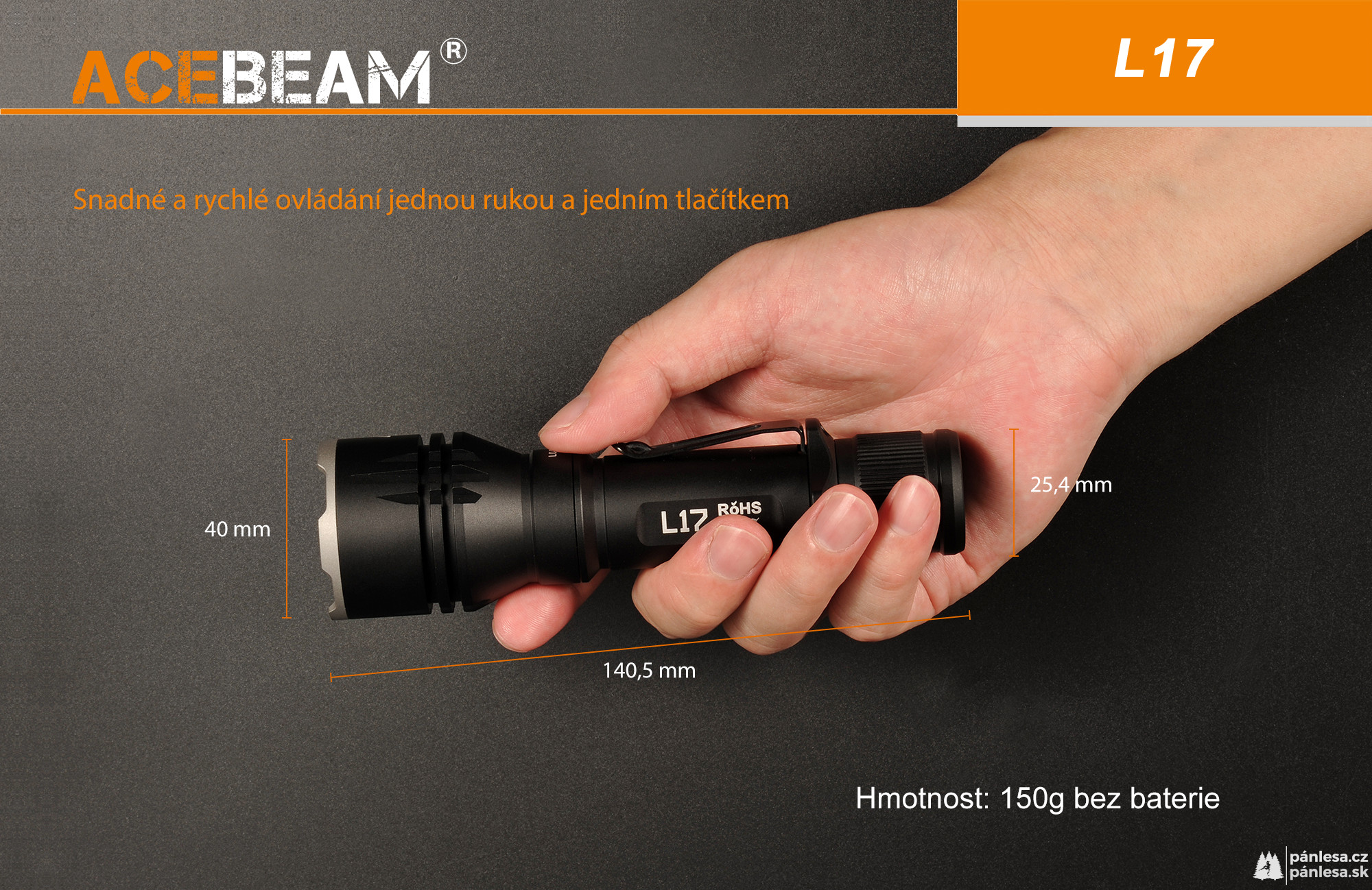 AceBeam L17, 2000 lm - Lovecká LED svítilna, černá