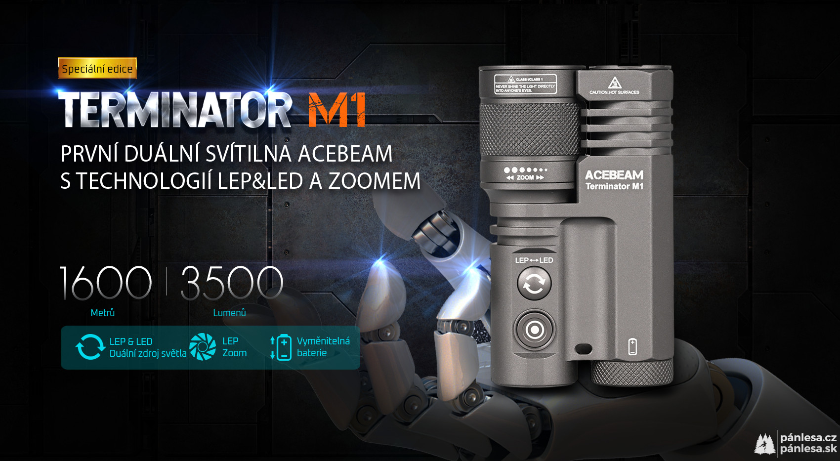 AceBeam Terminator M1, 3500 lm, grey - LEP a LED svítilna se zoomem, šedá