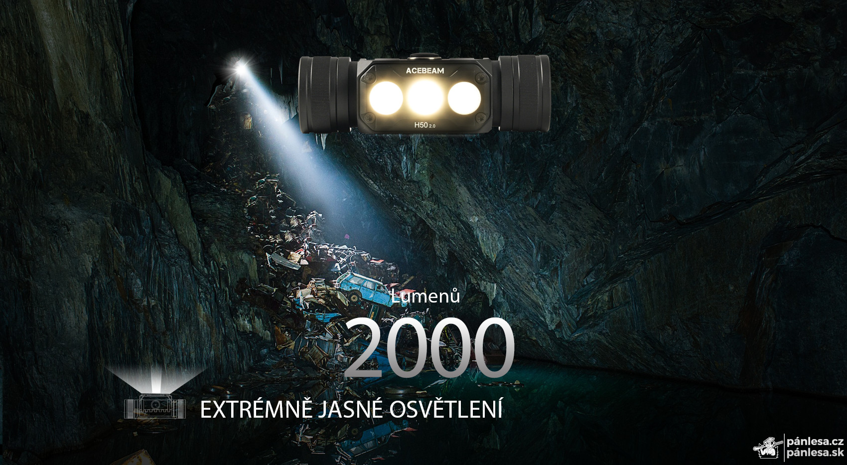 AceBeam H50 2.0, 2000 lm - LED čelovka, černá