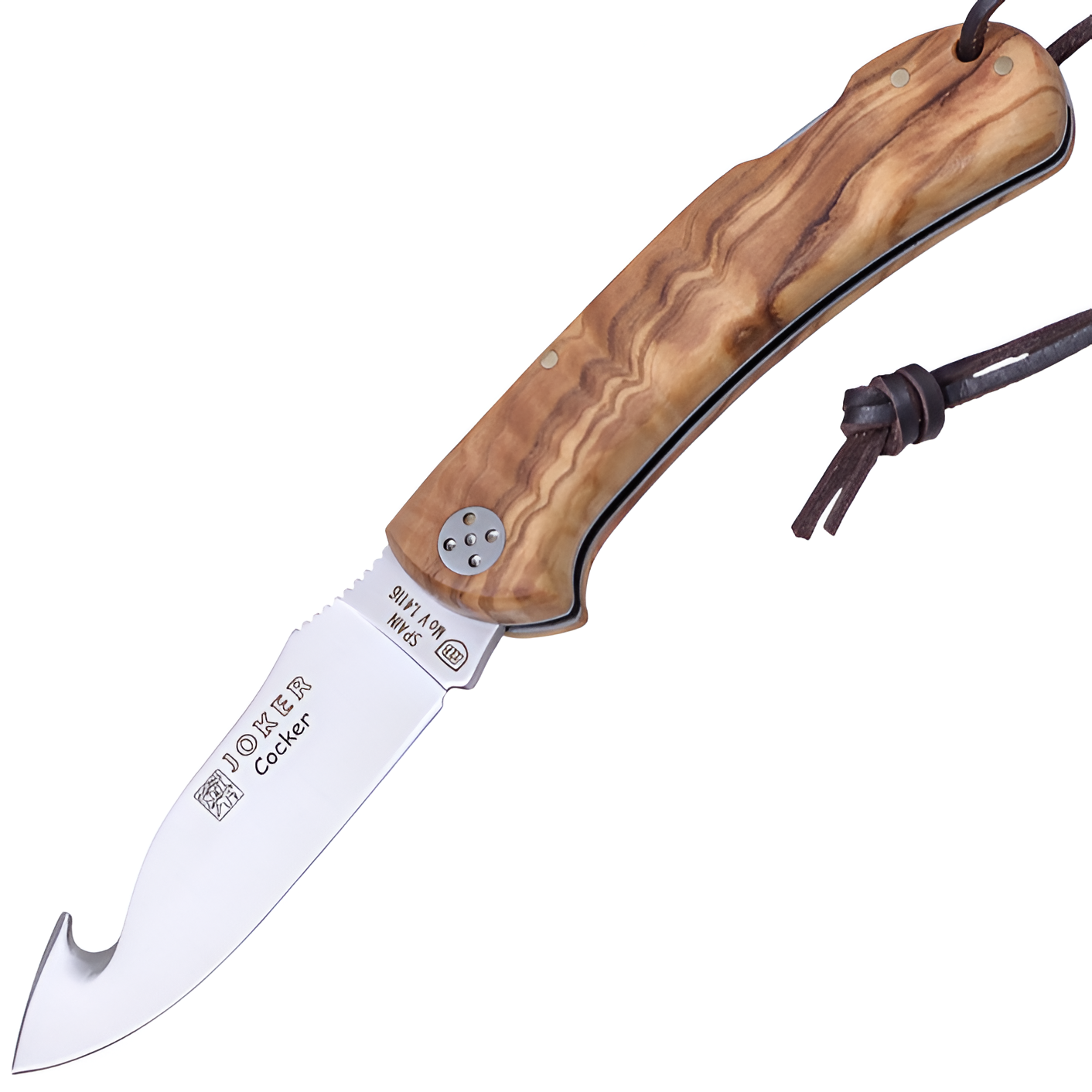 Joker Cocker – Klappmesser mit Aufbrechhaken, 8,9 cm, Olivenholz